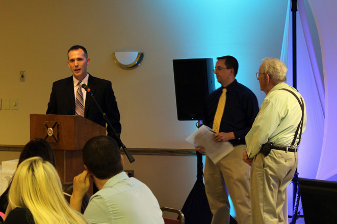 Charlie Porter is honored for his 25 years as fire police captain