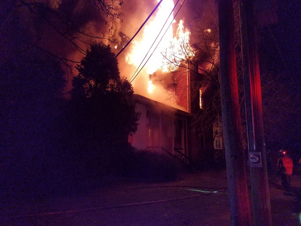 Terrace St apartment building with heavy fire showing on the delta side