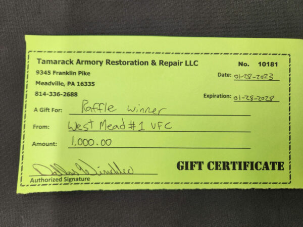 $1,000 gift certificate to Tamarack Armory